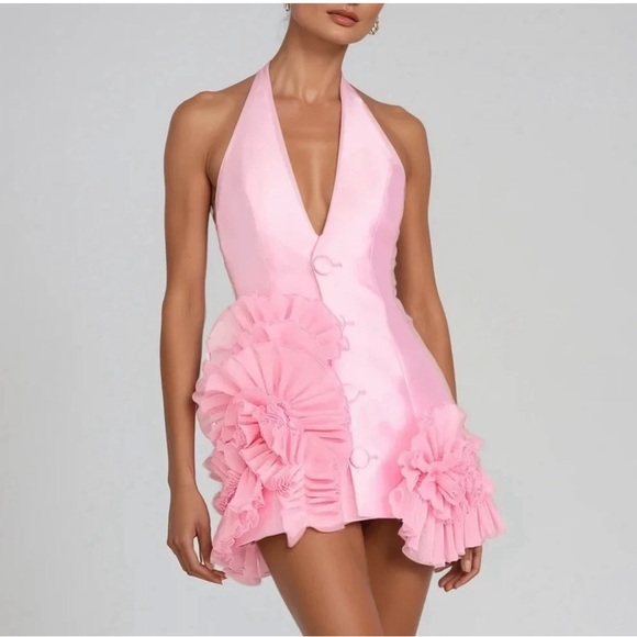 innovare Dresses & Skirts - Innovate Pink Halter Mini Dress with Ruffle Rosettes